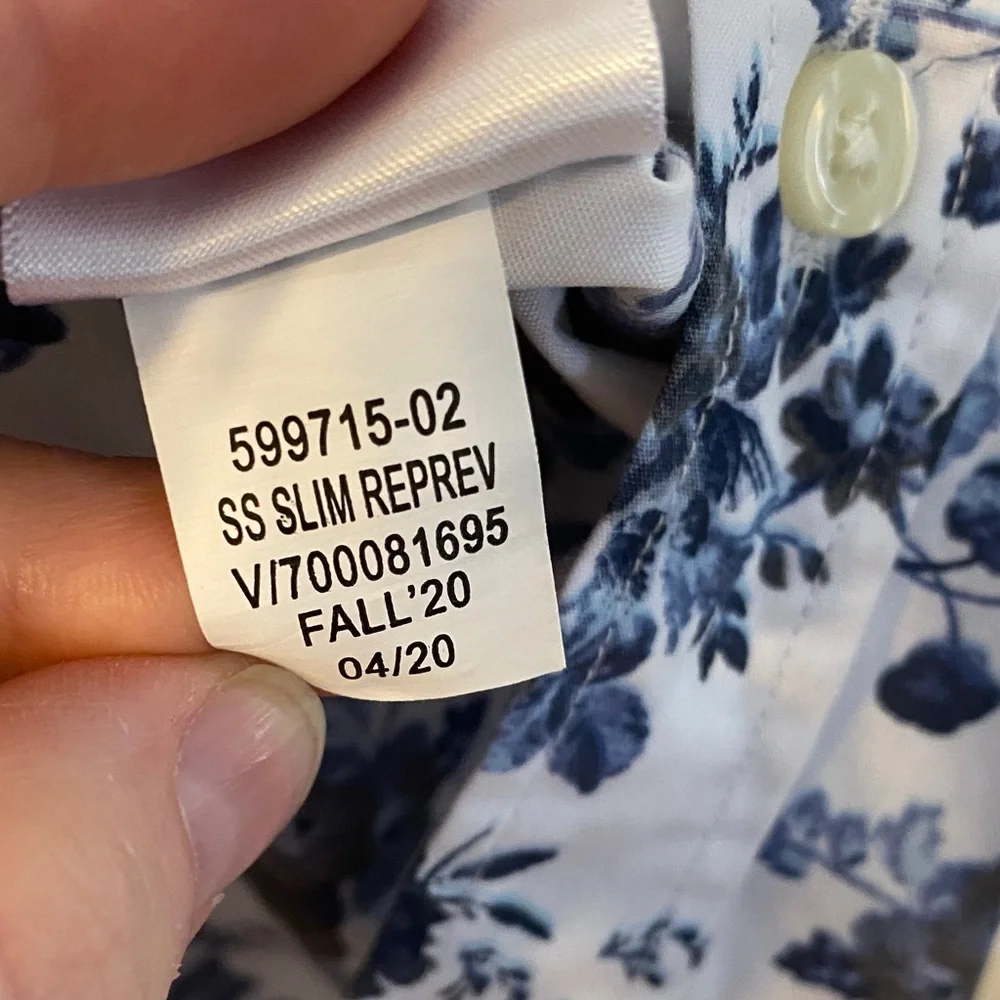 Banana Republic Shirt Mens M Medium Slim Fit Floral Blue White Short Sleeve Repr